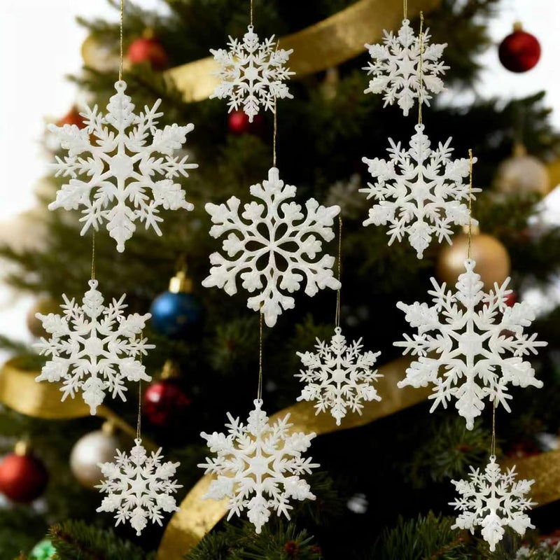 36 Pack Snowflake Decorations for Christmas Tree, White Christmas Ornaments with Glitter, Holiday Decor for Home and Party.